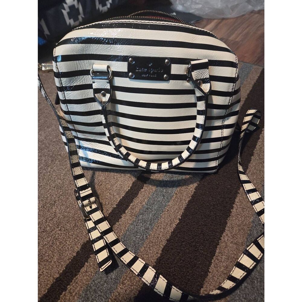 RARE kate spade Vintage Black and White Striped Patent BEETLEJUICE Crossbody Bag